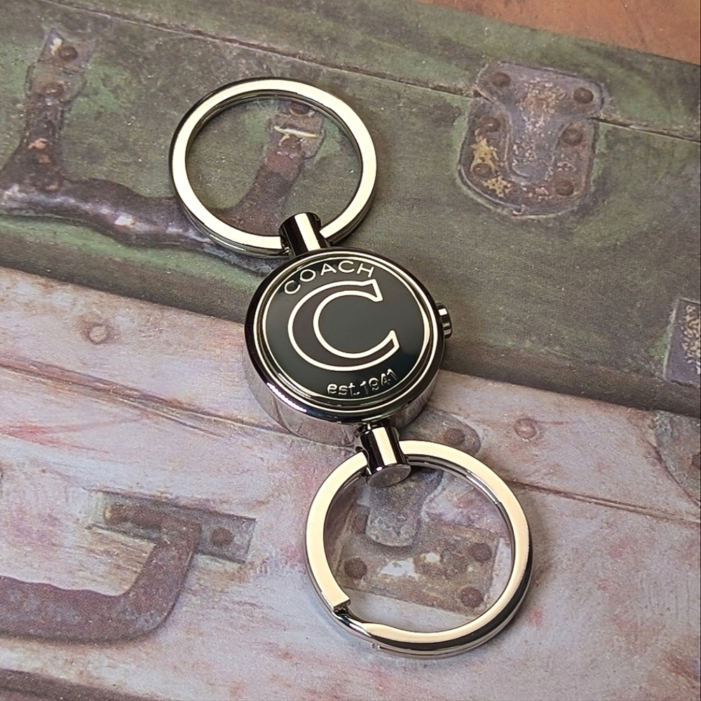 Coach Vintage Valet Keyring Dual Ring Detachable Key Fob Silver Tone New - Picture 2 of 7